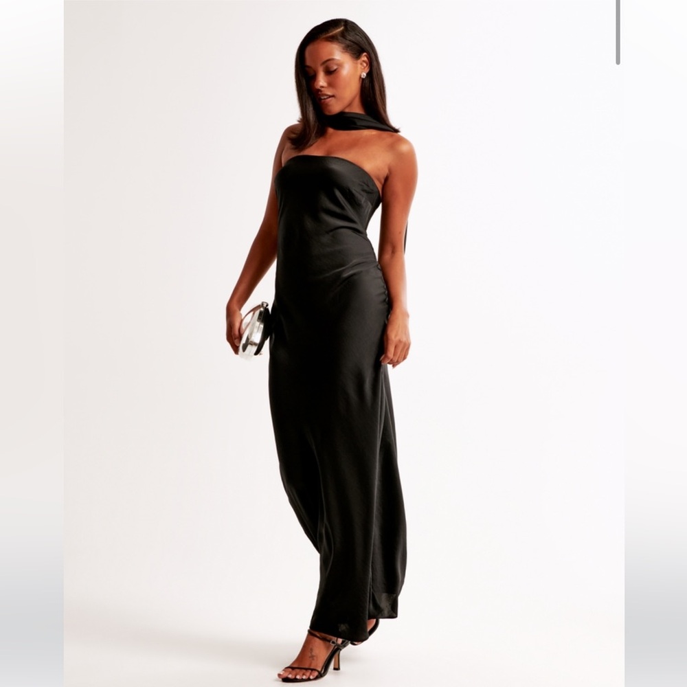 A&F Julia Slip Strapless Scarf Maxi Dress black